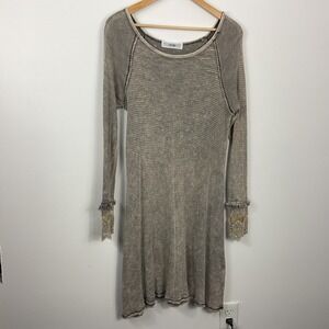ABLE Women's Long Sleeve Thermal Dress Gray Beige Lace Cuff Size Large